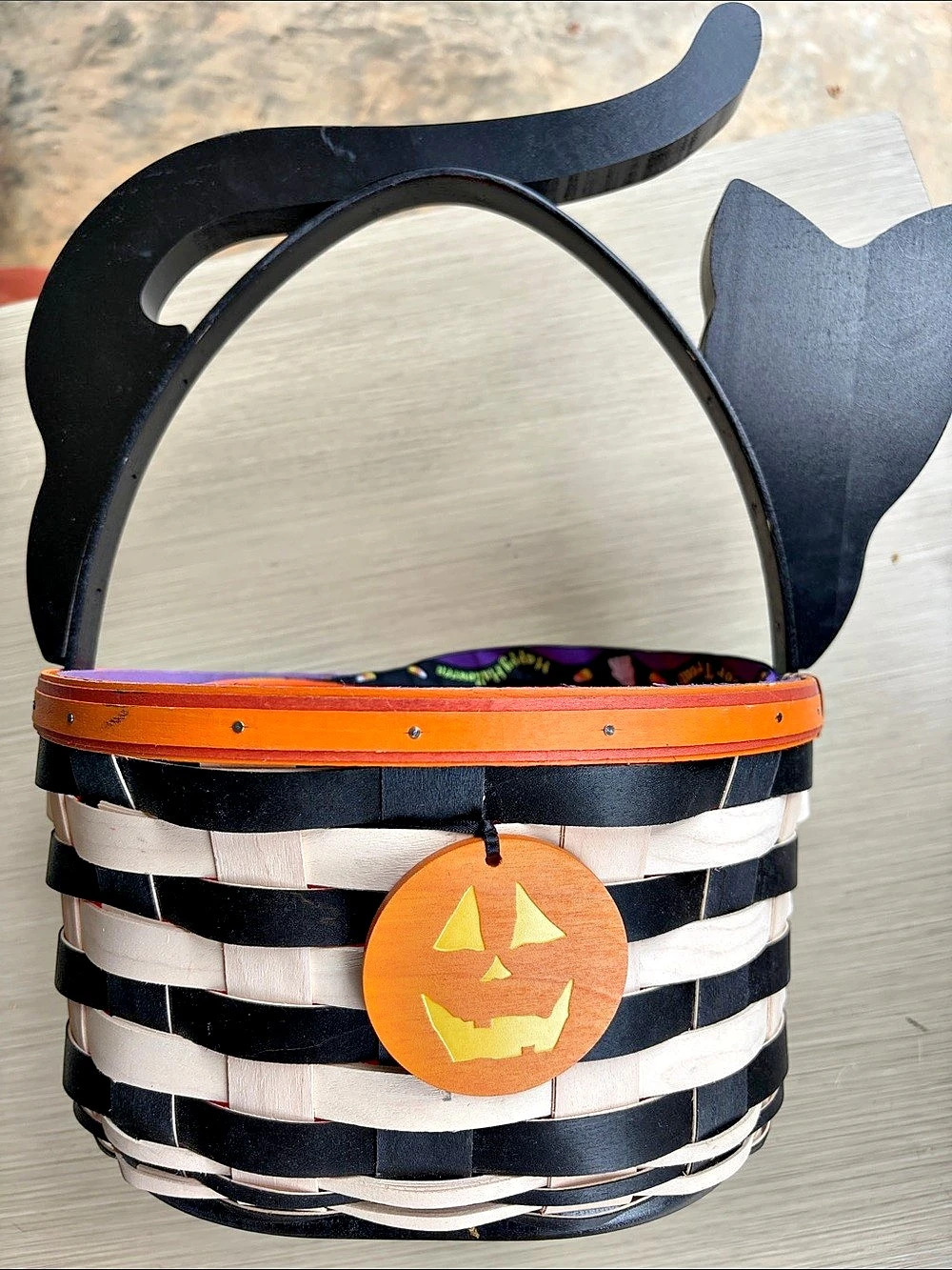 NWT - 2005 Longaberger Halloween Kitty Cat Basket in Black & Orange